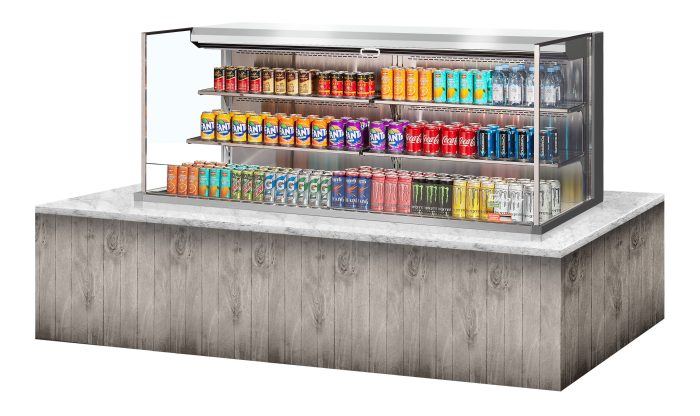 Turbo Air TOM-72L-UF-S-3S-N 71" Stainless Steel Horizontal Refrigerated Open Curtain Merchandiser w/ (4) Levels, 220v/1ph - Bakery Wholesalers