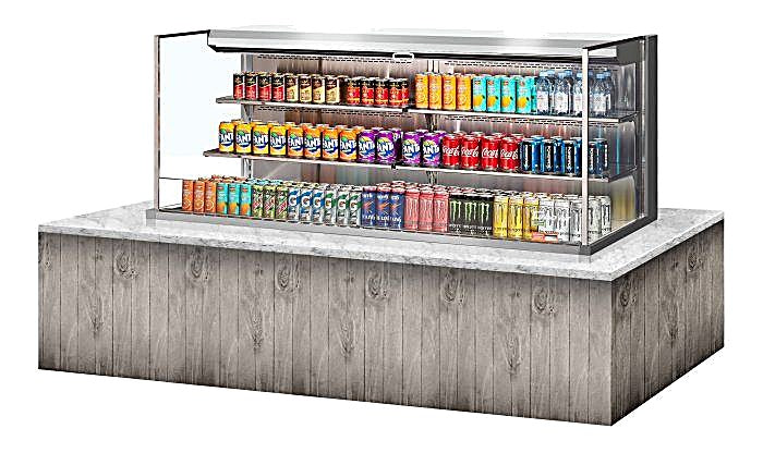 Turbo Air TOM-72L-UF-S-3S-N 71" Stainless Steel Horizontal Refrigerated Open Curtain Merchandiser w/ (4) Levels, 220v/1ph - Donut-Equipment.com