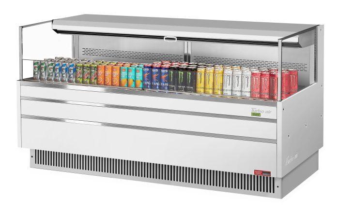 Turbo Air TOM-72L-UF-W-1S-N 70 3/4" White Low Profile Horizontal Open Air Cooler w/ (1) Level – Ultra Front Merchandiser, 220v/1ph - Bakery Wholesalers