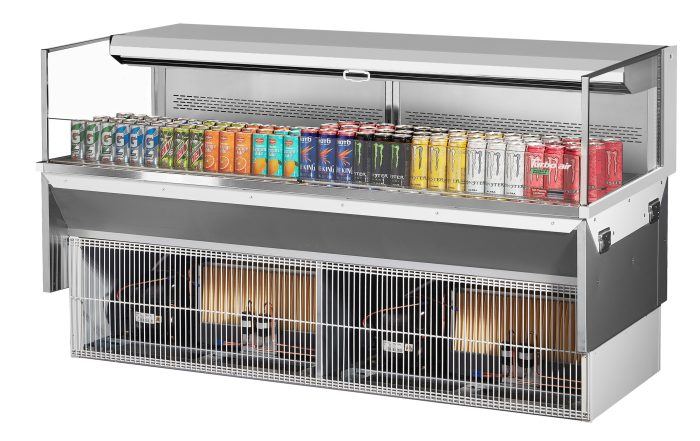 Turbo Air TOM-72L-UF-W-1SI-N 71 7/8" Drop-In Horizontal Open Air Cooler w/ (1) Level – White Exterior, 220v/1ph - Bakery Wholesalers