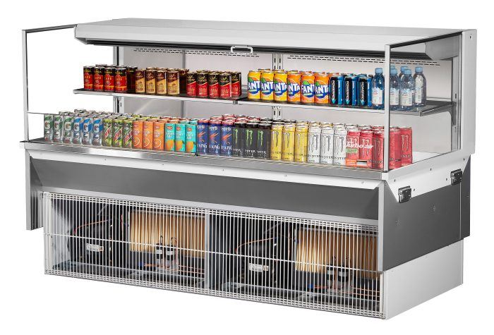 Turbo Air TOM-72L-UF-W-2SI-N 71 7/8" Drop-In Horizontal Open Air Cooler w/ (2) Levels – White Exterior, 220v/1ph - Bakery Wholesalers