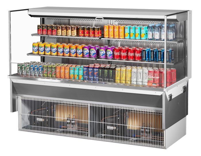 Turbo Air TOM-72L-UF-W-3SI-N 71 7/8" Drop-In Horizontal Open Air Cooler w/ (3) Levels – White Exterior, 220v/1ph - Bakery Wholesalers