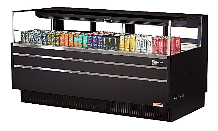 Turbo Air TOM-72L-UFD-B-1S-N 70 3/4" Black Low Profile Horizontal Open Air Cooler w/ (1) Level – Ultra Front Deluxe Merchandiser, 220v/1ph - Donut-Equipment.com