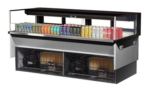 Turbo Air TOM-72L-UFD-B-1SI-N 72" Drop-In Horizontal Open Air Cooler w/ (1) Level – Black Exterior, 220v/1ph - Bakery Wholesalers