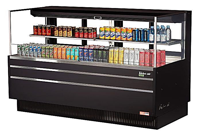 Turbo Air TOM-72L-UFD-B-2S-N 70 3/4" Black Low Profile Horizontal Open Air Cooler w/ (2) Levels – Ultra Front Deluxe Merchandiser, 220v/1ph - Donut-Equipment.com