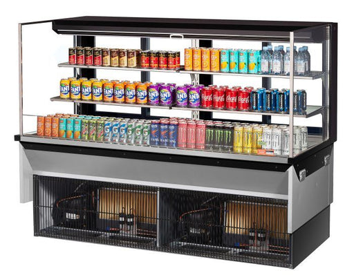 Turbo Air TOM-72L-UFD-B-3SI-N 72" Drop-In Horizontal Open Air Cooler w/ (3) Levels – Black Exterior, 220v/1ph - Bakery Wholesalers