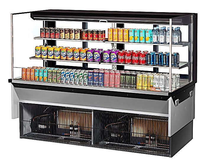 Turbo Air TOM-72L-UFD-B-3SI-N 72" Drop-In Horizontal Open Air Cooler w/ (3) Levels – Black Exterior, 220v/1ph - Donut-Equipment.com