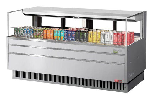 Turbo Air TOM-72L-UFD-S-1S-N 70 3/4" Stainless Steel Low Profile Horizontal Open Air Cooler w/ (1) Level – Ultra Front Deluxe Merchandiser, 220v/1ph - Bakery Wholesalers