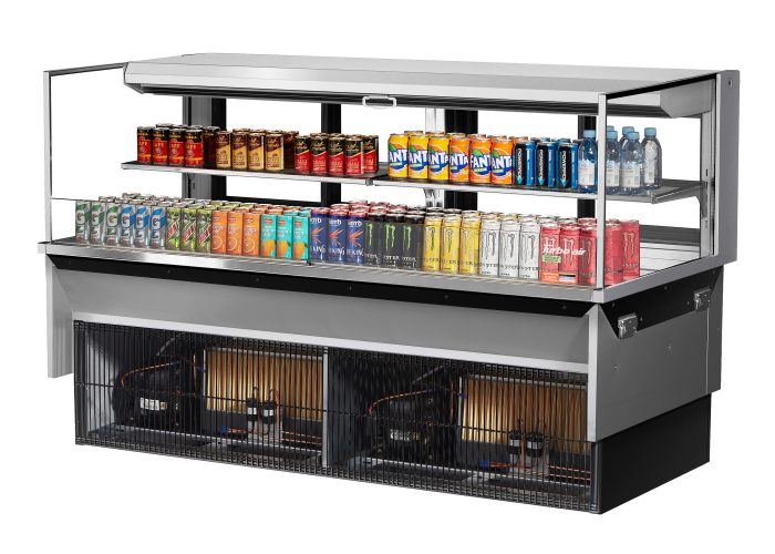Turbo Air TOM-72L-UFD-S-2SI-N 72" Drop-In Horizontal Open Air Cooler w/ (2) Levels – Stainless Steel Exterior, 220v/1ph - Donut-Equipment.com