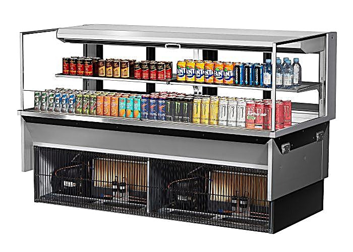 Turbo Air TOM-72L-UFD-S-2SI-N 72" Drop-In Horizontal Open Air Cooler w/ (2) Levels – Stainless Steel Exterior, 220v/1ph - Donut-Equipment.com