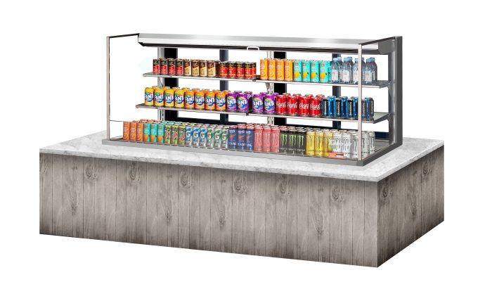 Turbo Air TOM-72L-UFD-W-3SI-N 72" Drop-In Horizontal Open Air Cooler w/ (4) Levels – White Exterior, 220v/1ph - Bakery Wholesalers