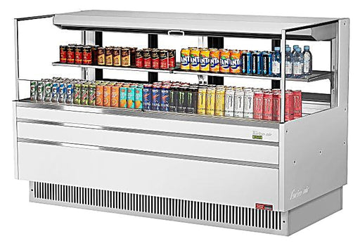 Turbo Air TOM-72L-UFD-W-2S-N 70 3/4" White Low Profile Horizontal Open Air Cooler w/ (2) Levels – Ultra Front Deluxe Merchandiser, 220v/1ph - Donut-Equipment.com