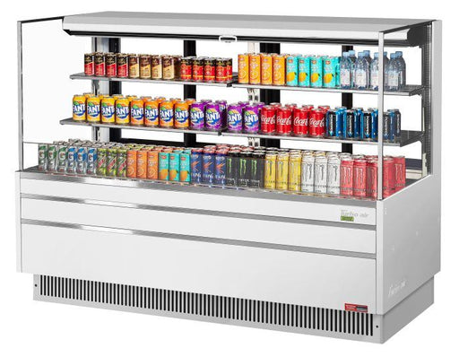 Turbo Air TOM-72L-UFD-W-3S-N 70 3/4" White Low Profile Horizontal Open Air Cooler w/ (3) Levels – Ultra Front Deluxe Merchandiser, 220v/1ph - Bakery Wholesalers