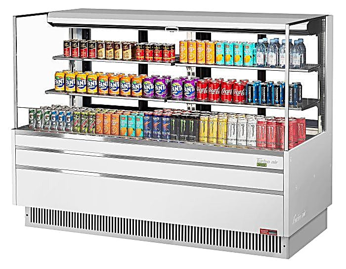 Turbo Air TOM-72L-UFD-W-3S-N 70 3/4" White Low Profile Horizontal Open Air Cooler w/ (3) Levels – Ultra Front Deluxe Merchandiser, 220v/1ph - Donut-Equipment.com