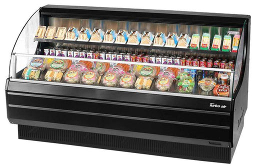 Turbo Air TOM-75LB-N 75 5/8" Horizontal Open Air Cooler w/ (2) Levels – Low Profile Display Merchandiser, Black Exterior, 115v - Bakery Wholesalers