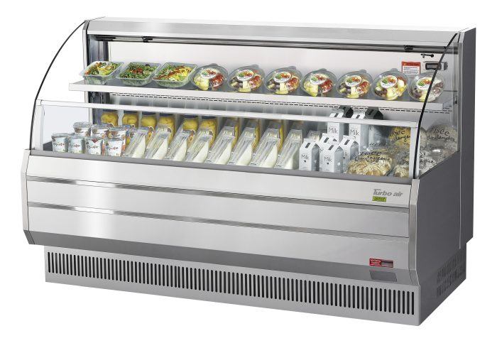 Turbo Air TOM-75LS-N 75" Low Profile Horizontal Open Air Cooler – Stainless Steel Refrigerated Curtain Merchandiser w/ (2) Levels, 115v - Bakery Wholesalers