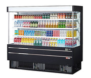 Turbo Air TOM-75MSEB-N 75 1/2" Black Narrow Depth Vertical Open Air Cooler / Air Curtain Display Case with (4) Levels, 220v - Donut-Equipment.com
