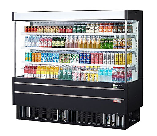 Turbo Air TOM-75MSEB-N 75 1/2" Black Narrow Depth Vertical Open Air Cooler / Air Curtain Display Case with (4) Levels, 220v - Donut-Equipment.com