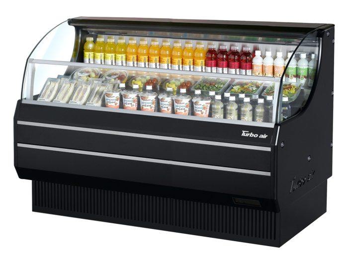 Turbo Air TOM-75SB-N 75 5/8" Slim Line Horizontal Open Air Cooler w/ (3) Levels – Black Exterior, 115v - Bakery Wholesalers