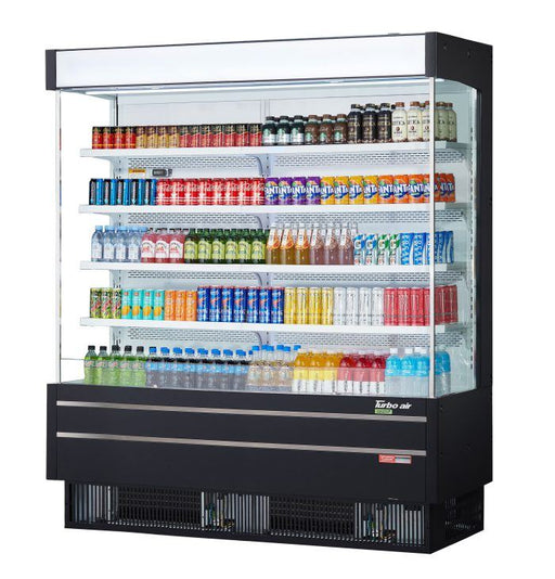 Turbo Air TOM-75SEB-N 76 1/2" Black Narrow Depth Vertical Open Air Cooler / Air Curtain Display Case with (5) Levels, 220v/1ph - Bakery Wholesalers