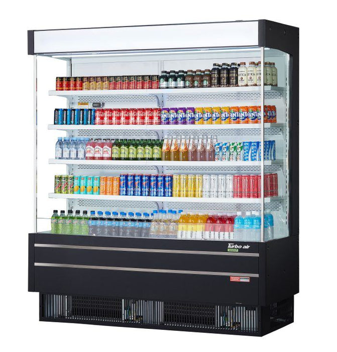 Turbo Air TOM-75SEB-N 76 1/2" Black Narrow Depth Vertical Open Air Cooler / Air Curtain Display Case with (5) Levels, 220v/1ph - Bakery Wholesalers