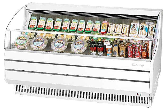 Turbo Air TOM-75SW-N 75 5/8" Slim Line Horizontal Open Air Cooler w/ (3) Levels – White Exterior, 115v - Donut-Equipment.com