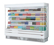 Turbo Air TOM-96SEW-N 100 1/8" White Narrow Depth Vertical Open Air Cooler / Air Curtain Display Case with (5) Levels, 220v/1ph - Donut-Equipment.com