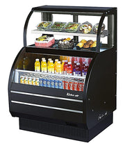 Turbo Air TOM-W-40SB-N 38 7/8" Black Horizontal Open Air Cooler w/ (4) Levels – Wide Display Merchandiser, 115v - Donut-Equipment.com