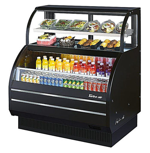 Turbo Air TOM-W-50SB-N 50 7/8" Black Horizontal Open Air Cooler w/ (4) Levels – Wide Display Merchandiser, 115v - Donut-Equipment.com