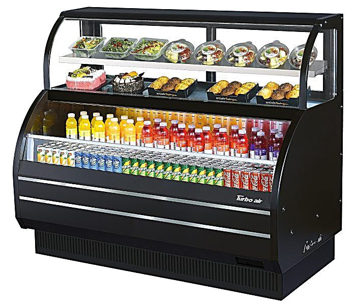 Turbo Air TOM-W-60SB-N 62 5/8" Black Horizontal Open Air Cooler w/ (4) Levels – Wide Display Merchandiser, 115v - Donut-Equipment.com