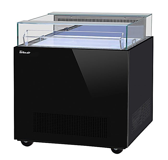 Turbo Air TOS-30NN-B 30" Black Horizontal Open Display Merchandiser / Air Curtain Sandwich and Cheese Display Case – 1 Level, 115v - Donut-Equipment.com