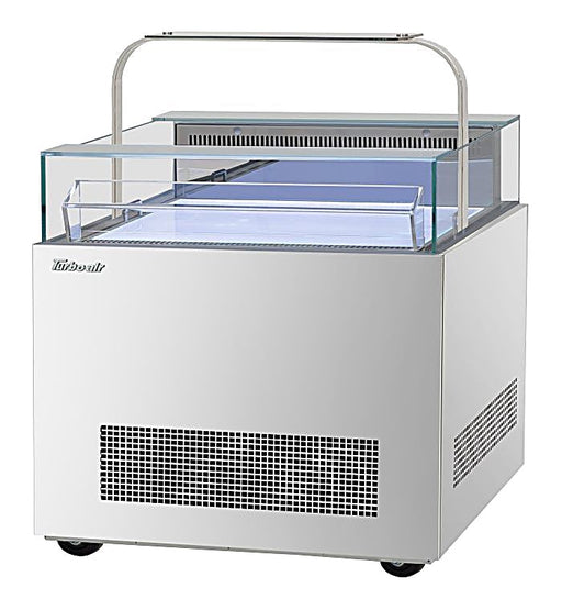 Turbo Air TOS-30NN-D-S 30 1/4" Stainless Steel Horizontal Open Display Merchandiser / Air Curtain Sandwich and Cheese Display Case – 1 Level with Top Shelf, 115v - Donut-Equipment.com