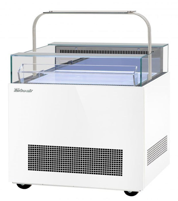 Turbo Air TOS-30NN-D-W 30 1/4" White Horizontal Open Display Merchandiser / Air Curtain Sandwich and Cheese Display Case – 1 Level, 115v - Bakery Wholesalers
