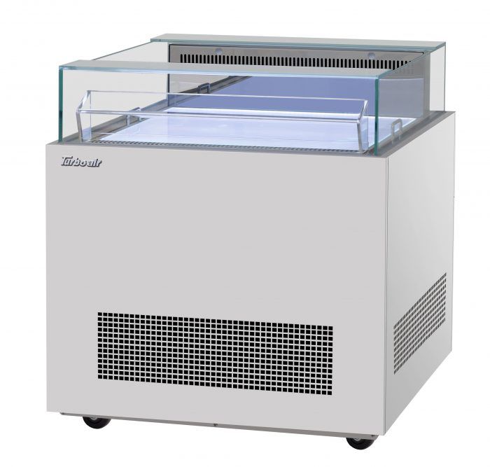Turbo Air TOS-30NN-S 30 1/4" Stainless Steel Horizontal Open Display Merchandiser / Air Curtain Sandwich and Cheese Display Case – 1 Level, 115v - Donut-Equipment.com