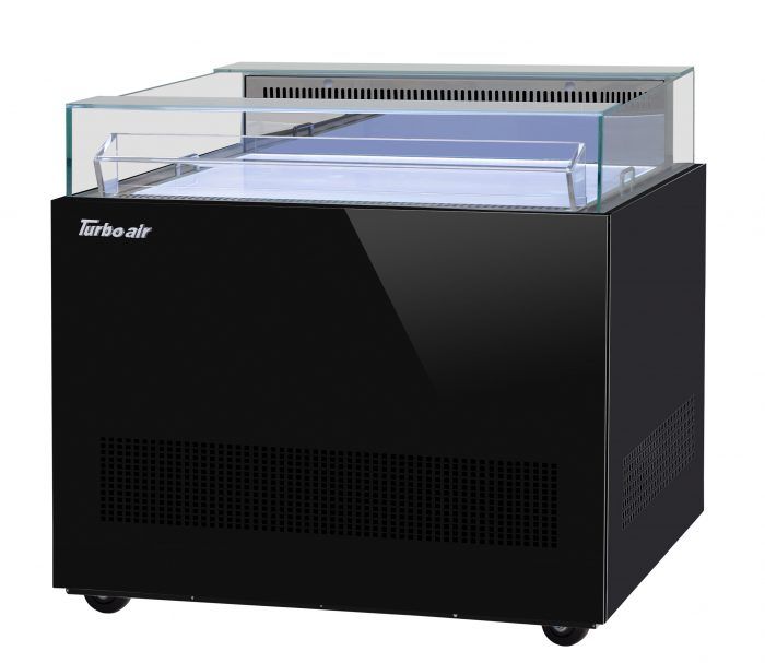Turbo Air TOS-40NN-B 40" Black Horizontal Open Display Merchandiser / Air Curtain Sandwich and Cheese Display Case – 1 Level, 115v - Bakery Wholesalers