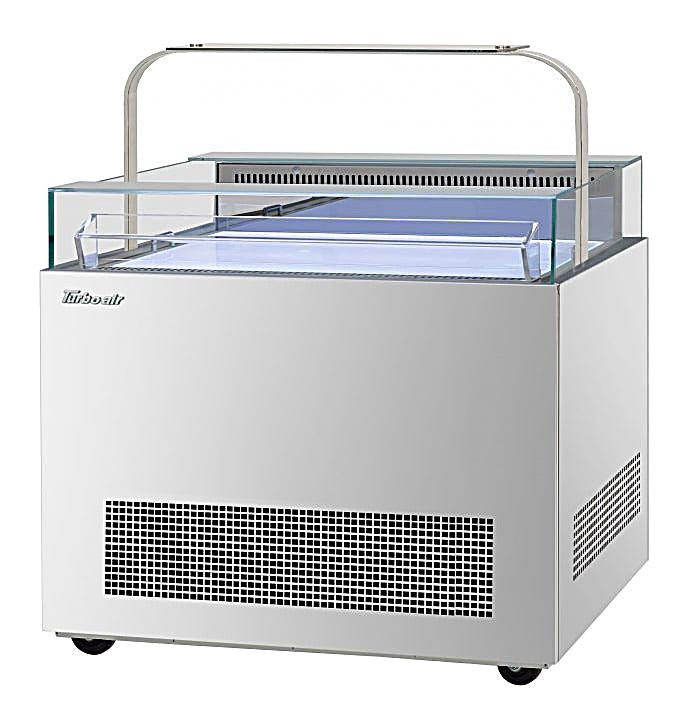 Turbo Air TOS-40NN-D-S 40 1/4" Stainless Steel Horizontal Open Display Merchandiser / Air Curtain Sandwich and Cheese Display Case – 1 Level with Top Shelf, 115v - Donut-Equipment.com