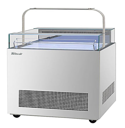 Turbo Air TOS-40NN-D-S 40 1/4" Stainless Steel Horizontal Open Display Merchandiser / Air Curtain Sandwich and Cheese Display Case – 1 Level with Top Shelf, 115v - Donut-Equipment.com