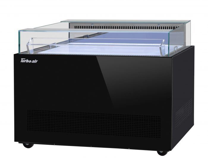 Turbo Air TOS-50NN-B 50" Black Horizontal Open Display Merchandiser / Air Curtain Sandwich and Cheese Display Case – 1 Level, 115v - Bakery Wholesalers