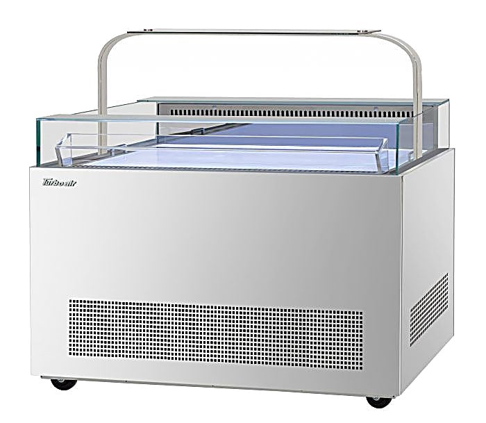 Turbo Air TOS-50NN-D-S 50 1/4" Stainless Steel Horizontal Open Display Merchandiser / Air Curtain Sandwich and Cheese Display Case – 1 Level with Top Shelf, 115v - Donut-Equipment.com