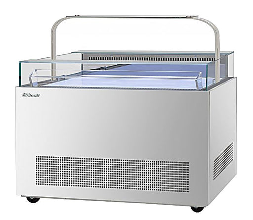 Turbo Air TOS-50NN-D-S 50 1/4" Stainless Steel Horizontal Open Display Merchandiser / Air Curtain Sandwich and Cheese Display Case – 1 Level with Top Shelf, 115v - Donut-Equipment.com
