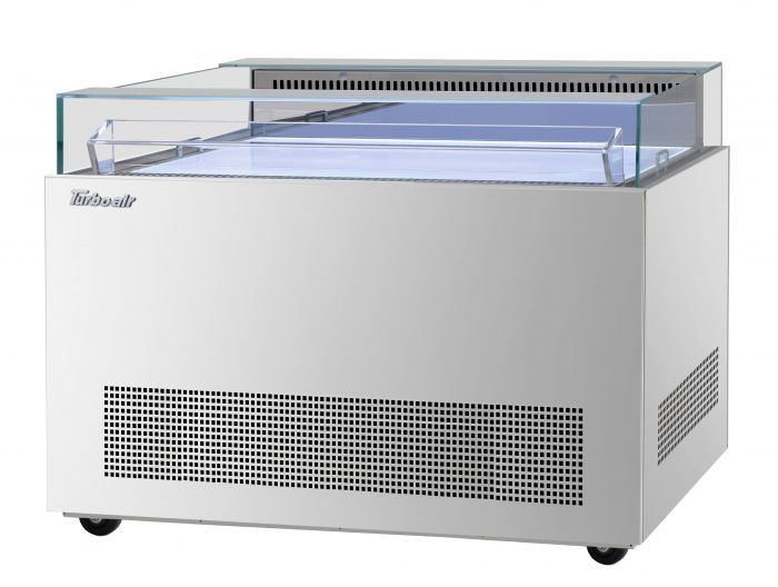 Turbo Air TOS-50NN-S 50 1/4" Stainless Steel Horizontal Open Display Merchandiser / Air Curtain Sandwich and Cheese Display Case – 1 Level, 115v - Bakery Wholesalers