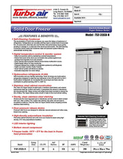Turbo Air TSF-35SD-N Super Deluxe 40" Solid Door Reach In Freezer - Donut-Equipment.com