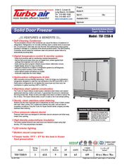 Turbo Air TSF-72SD-N Super Deluxe 82" Solid Door Reach-In Freezer with LED Lighting - Donut-Equipment.com