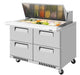 Turbo Air TST-48SD-18-D4-FB-N Super Deluxe 48" Mega Top Sandwich/Salad Prep Table with Four Drawers - Donut-Equipment.com
