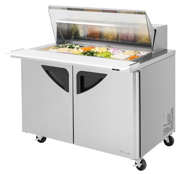 Turbo Air Super Deluxe TST-48SD-18-N-CL 48" 2 Door Refrigerated Mega Top Sandwich Prep Table with Clear Lid - Donut-Equipment.com