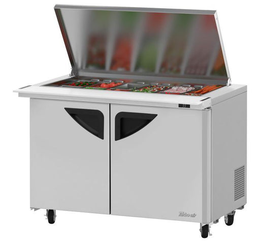 Turbo Air Super Deluxe TST-48SD-18-N-FL 48" 2 Door Refrigerated Mega Top Sandwich Prep Table with Flat Lid - Donut-Equipment.com