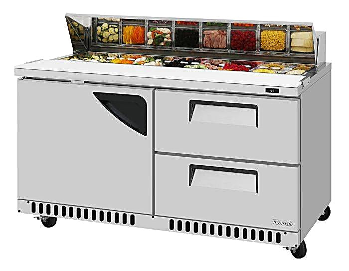 Turbo Air TST-60SD-D2R(L)-FB-N Super Deluxe 60" Sandwich/Salad Prep Table with Drawers and Hinged Door - Donut-Equipment.com