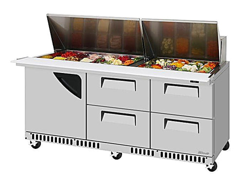 Turbo Air TST-72SD-30-D4R(L)-FB-N Super Deluxe 72" Mega Top Sandwich/Salad Prep Table with Door & Drawers - Donut-Equipment.com