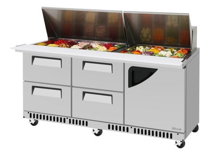 Turbo Air TST-72SD-30-D4R(L)-FB-N Super Deluxe 72" Mega Top Sandwich/Salad Prep Table with Door & Drawers - Donut-Equipment.com