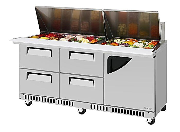 Turbo Air TST-72SD-30-D4R(L)-FB-N Super Deluxe 72" Mega Top Sandwich/Salad Prep Table with Door & Drawers - Donut-Equipment.com